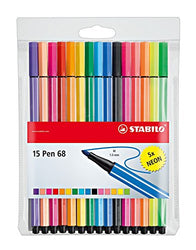 Stabilo 68 Wallet Neon Fineliner Pens, Set of 15, Multicolored