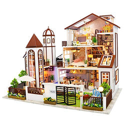 Dollhouse Miniature with Furniture,DIY 3D Wooden Doll House Kit Villa Style Plus with Dust Cover and Music Movement,1:24 Scale Creative Room Idea Best Gift for Children Friend Lover L901