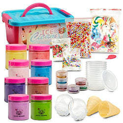 exyed Ice Cream Slime Kit - 37-Piece DIY Slime Kit for Girls and Boys - Includes 8 Butter Putty Colors, Cone Molds, Glitter, Decorations, and Storage Containers for Hours of Creative Fun