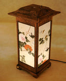 Mulberry Rice Paper Shade Handmade Four Flower Folk Painting Design Square Brown Lantern Asian