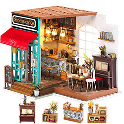 Rolife DIY Dollhouse Miniature Kit,House Kit with Dollhouse Furniture,Wooden Dollhouse Miniature Kits,Birthday/Christmas/Valentine's Day Gift for Handicraft Lovers,Women and Girls(Simon's Coffee)