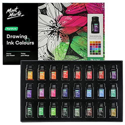 Mont Marte Drawing Ink Colors Signature 24pc x 0.24 US fl.oz (7ml), Art Set Includes Vibrant Ink Colors, for Illustration, Calligraphy, Scrapbooking.