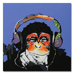 Muzagroo Art Gorilla Listen to Music Oil Paintings Painted By Hand Canvas Wall Decor (40x40in)