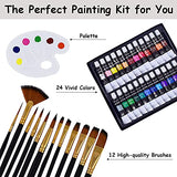 Acrylic Paint Set, YAXJUN Professional Painting Supplies Set Includes 24 Acrylic Paints, 12 Painting Brushes & Paint Palette, Non Fading Paint kits for Artists,Adults,Beginners