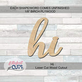 Hi Script Wood Cutouts for crafts, Laser Cut Wood Shapes 5mm thick Baltic Birch Wood, Multiple Sizes Available