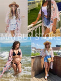 Women's Floral Chiffon Kimono Cardigan Long Flowy Beach Cover-Ups Bikini Swimsuit Open Front Tops Summer Sheer (Multicolored, Small)