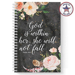Softcover She Will Not Fall 5.5" x 8.5" Religious Spiral Notebook/Journal, 120 College Ruled Pages, Durable Gloss Laminated Cover, White Wire-o Spiral. Made in the USA