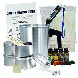 Soy Candle Making Kit for Adults - Natural Soy Wax Scented Candle Making, Complete Starter DIY Supplies with Large Pouring Pot, Silver Tins, Wicks, Dyes, Thermometer, Rich Scents