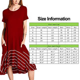 Jayscreate Women's Casual Summer Dress Midi Length T Shirt Tunic Short Sleeve Crew Neck Long Beach Dress Loose Fit with Pockets Red