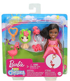 Barbie Club Chelsea Dress-Up Doll, 6-in Brunette in Flamingo Costume, with Pet Kitten and Accessories, Gift for 3 to 7 Year Olds