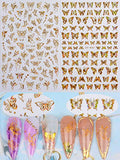 Warmfits 10 Sheets Holographic Butterfly Nail Stickers Decals Holo Gold Silver Multi-Color Different Shapes Nail Adhesive Stickers