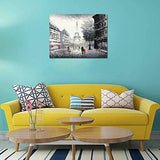 Muzagroo Art Hand Painted Streetscape Paris Eiffel Tower Oil Paintings Wall Canvas Decor (24x32in)
