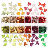 12 Grids 3D Maple Leaf Nail Glitter Sequins Fall Nail Art Stickers Decals Holographic Laser Red Gold Yellow Orange Fall Glitter Leaves Designs Autumn Nail Charms Thanksgiving Nail Art Decorations