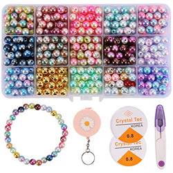 600 Pieces 8MM Gradient Mermaid Imitation Pearl Beads for Jewelry Making, ABS Round Faux Pearls with Hole Filler Bead for DIY Bracelet & Necklace Earring Making Kit Craft Bead (Mixed Color)