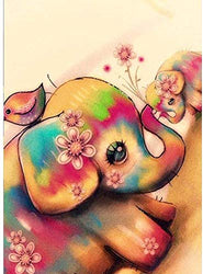 5D Diamond Painting Kits for Adults Full Drill Round Cute Kids Diamond Painting with Simple Cross Stitch Pattern of Animal Cute Colorful Elephant on Oil Canvas