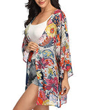 Women Chiffon Floral Kimono Half Sleeve Bikini Cover Up Casual Cardigan Capes Tops (Large, A-Colorful)