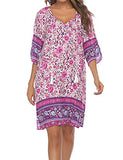 Halife Women Summer Tunic Dress Bohemian Floral Printed Casual Loose Flowy Shift Dresses Pink,M