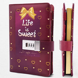 AIVN Diary with Lock for Girls, Great Gift Cute Spiral Writing Lock Notebook Journal with Love Heart and Gold Glimmer Edge for Teen Girls