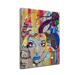 Street Art Colorful Graffiti Posters Painted Woman Graffiti Canvas Paintings Wall Decor for Living Room Pictures Printing Pop Art Framed Modern Home Decor Artwork,Woman Avatar Wall Art (16x20 Inch)