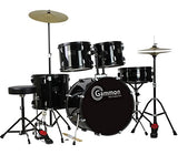 Gammon Percussion Full Size Complete Adult 5 Piece Drum Set with Cymbals Stands Stool and Sticks, Black