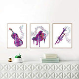 CRPBKU Watercolor Music Wall Art Print - Music Vide or Classroom Decor - Piano, Violin, Saxophone, Guitar Musical Notes Painting - Fashion Canvas Art Picture for Music Room Decoration(Unframed,8"X10")