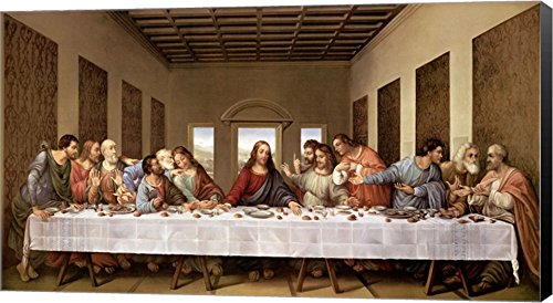 The Last Supper by Leonardo Da Vinci Canvas Art Wall Picture, Museum Wrapped with Black Sides, 55 x 28 inches