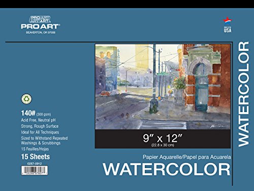 Pro Ar Paper Acid Free Watercolor Pad, 9-inch x 12-inch, 15 Sheet Tape Bound