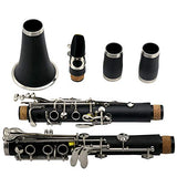 JUUXAAN Bb clarinet instrument rubber clarinet beginners, nickel keys. Complete set of suitcase, clarinet reed, wipe cloth, 2 interfaces, clarinet bracket