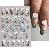 3Pcs Flower Nail Art Stickers Decals 5D Engraved Slider Embossed White Yellow Camellia Water Lotus Flower Nails Designs Manicure for Women Girls (Flower)