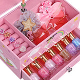 SONGMICS Unicorn Ballerina Jewelry, Music Box with Pullout Drawer, Ring Slots and Divided Compartments, 7.5”L x 4.3”W x 4.4”H, Pink