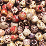200pcs Mixed Painted Barrel Wood Spacer Beads, BetterJonny 17x16mm Round Printed Pattern Drum Wood Loose Beads for DIY Making Bracelet Necklace Jewelry Hair Craft Project