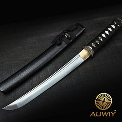 Auway Hand Forge Short Japanese Katana Samurai Sword Carbon Steel Sharp Blade Wooden Sheath