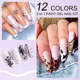 Saviland Gel Paint Kit - 12 Colors Gel Nail Polish Kit Nail Gel Art Polish Set with 15pcs Painting Nail Brush Pen for Drawing Nail Art Design DIY at Home