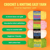 Pllieay Lawngreen Cotton Yarn for Crocheting and Knitting, 4 Pack Crochet Yarn for Beginners with Easy-to-See Stitches, Cotton-Nylon Blend Yarn for Beginners Crochet Kit Making