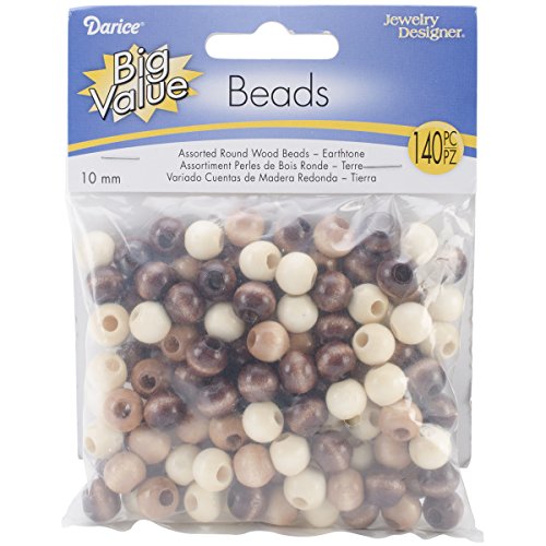 Darice Round Earth Tones Wood Beads (140/ Pack), 10mm