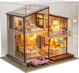 Kisoy Romantic and Cute Dollhouse Miniature DIY House Kit Creative Room Perfect DIY Gift for Friends, Lovers and Families (Idyllic Period) with Dust Proof Cover and Toy Car