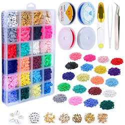 MECUMZ 4000 Pcs Polymer Clay Beads for Bracelets Making Kit -6mm Flat Kits -20 Color DIY Bead Bracelet & Jewelry Preppy Beads-Flat Clay, Small
