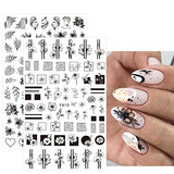 JMEOWIO 12 Sheets Spring Black White Flower Nail Art Stickers Decals Self-Adhesive Pegatinas Uñas Summer Floral Leaf Butterfly Nail Supplies Nail Art Design Decoration Accessories
