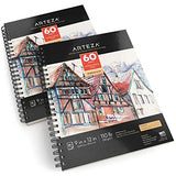 ARTEZA 9x12” Mixed Media Sketch Pad, 2 Pack, 110lb/180gsm, 120 Sheets (Acid-Free,