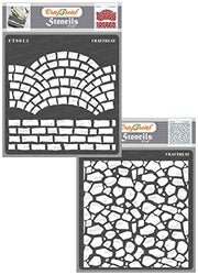 CrafTreat Brick Stencils for Painting on Wall, Wood, Canvas, Paper, Fabric, Floor, Wall and Tile - Fancy Bricks and Stone Background - 2 Pcs - 6x6 Inches Each - Reusable DIY Art and Craft Stencils