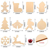 Fuyit 125Pcs Unfinished Wooden Christmas Ornaments, 10 Shape Predrilled Wood Slices Cutouts for Holiday Hanging Embellishments, Painting, DIY Crafts