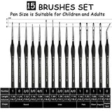 Miniature Detail Paint Brush Set, 15PCS Tiny Professional Micro Miniature Painting Brushes Kit for Acrylic, Watercolor, Oil, Nail, Face, Scale Model Painting, Line Drawing