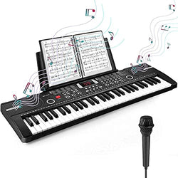 61 Keys Keyboard Piano, Camide Electronic Digital Piano with Built-In Speaker Microphone, Sheet Stand and Power Supply, Portable Keyboard Gift Teaching for Beginners