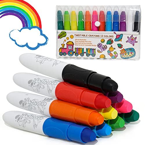 12 Colors Large Crayons for Toddlers and 12 Colors Washable Silky