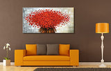 Winpeak Art Hand Painted Abstract Canvas Wall Art Modern Textured Red Flower Oil Painting Contemporary Artwork Floral Hangings Stretched and Framed Ready to Hang (48" W x 24" H, Red)