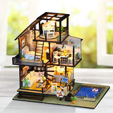 CONTINUELOVE DIY Doll House Kit Valentine's Day Present Aquarius Gifts Miniature Modern Wooden Dollhouse Model Kit with Furniture Led Lights and Dust Cover, Best Toy Gifts for Girls and Boys