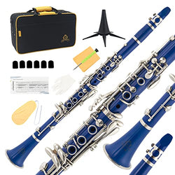 Yasisid Bb Clarinet Woodwind Band & Orchestra Musical Instruments for Student Beginners with Hard Case Bag, Gloves, Cleaning Cloth, Stand, Mouthpiece
