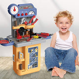 LADUO Kids Tool Bench Toy Set, 3 in 1 Carpenter Engineer Role-Play Suitcase Toys, 39 pcs Simulation Props, Detachable and Easy to Store,Rotatable Simulated Chainsaw for 3-6 Toddlers,Boys & Kids