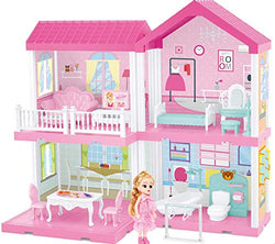 FIXSON Dollhouse Dream House with Furniture Accessories DIY Pretend Play Doll House for Girls 2,3,4,5,6,7 Year Old