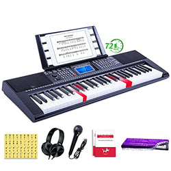 Anckon Keyboard Piano With LCD Screen,61-key Beginners Electronic Keyboard Piano w/Lighted Keys,3 Teaching Modes,Headphones,Microphone,Built-In Speakers,Black